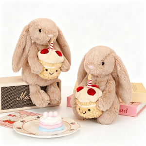 Rabbit Plush Toy Holding a Cake