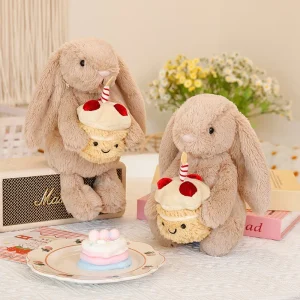 jellycat Rabbit Holding Cake Plush Doll with Super Soft Plush & PP Cotton Filling Birthday Comfort Companion for Youth Girls